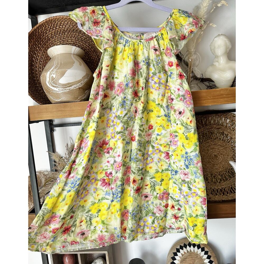 Love Shack Fancy Girls Yellow Floral Cotton Silk Dress Size 8/9